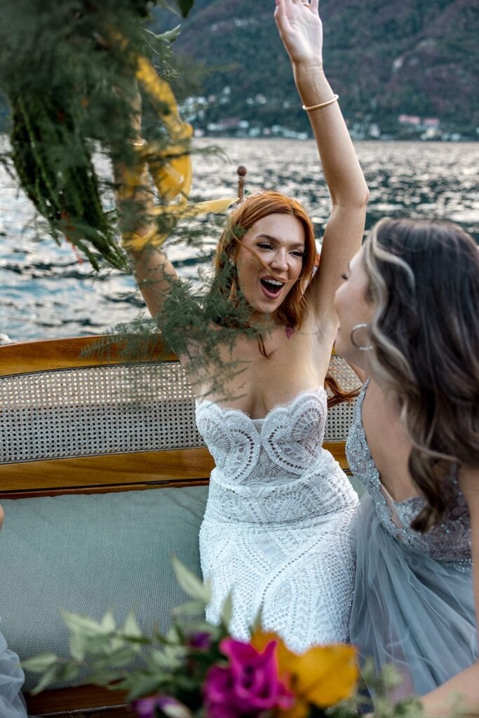 Bride dancing on a boat on Lake Como