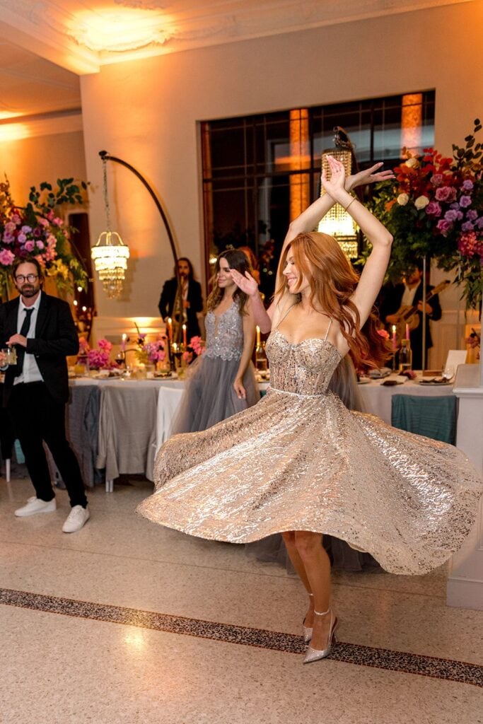 Bride dancing at Villa Lario wedding reception