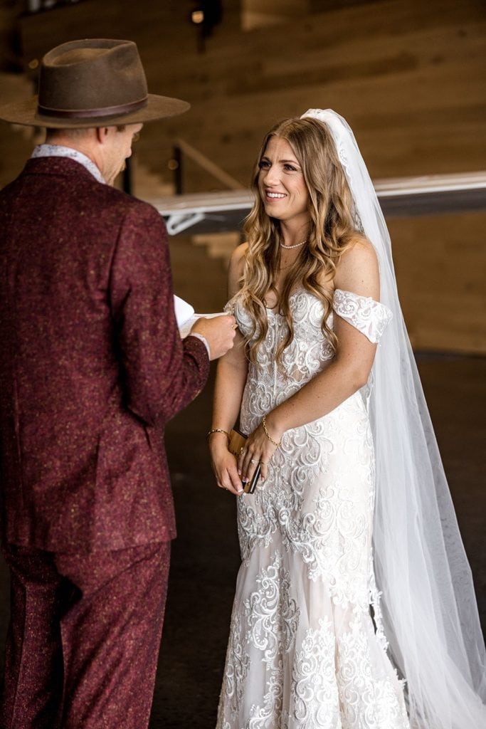 Bride and groom share private vows during their intimate first look