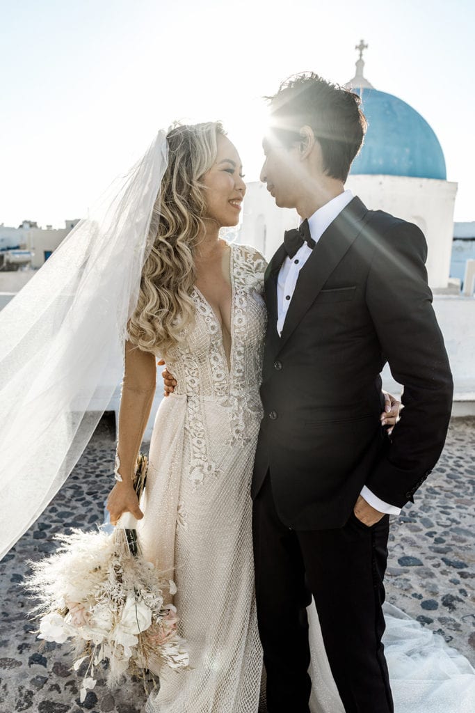 Couple's portrait after Santorini Greece wedding