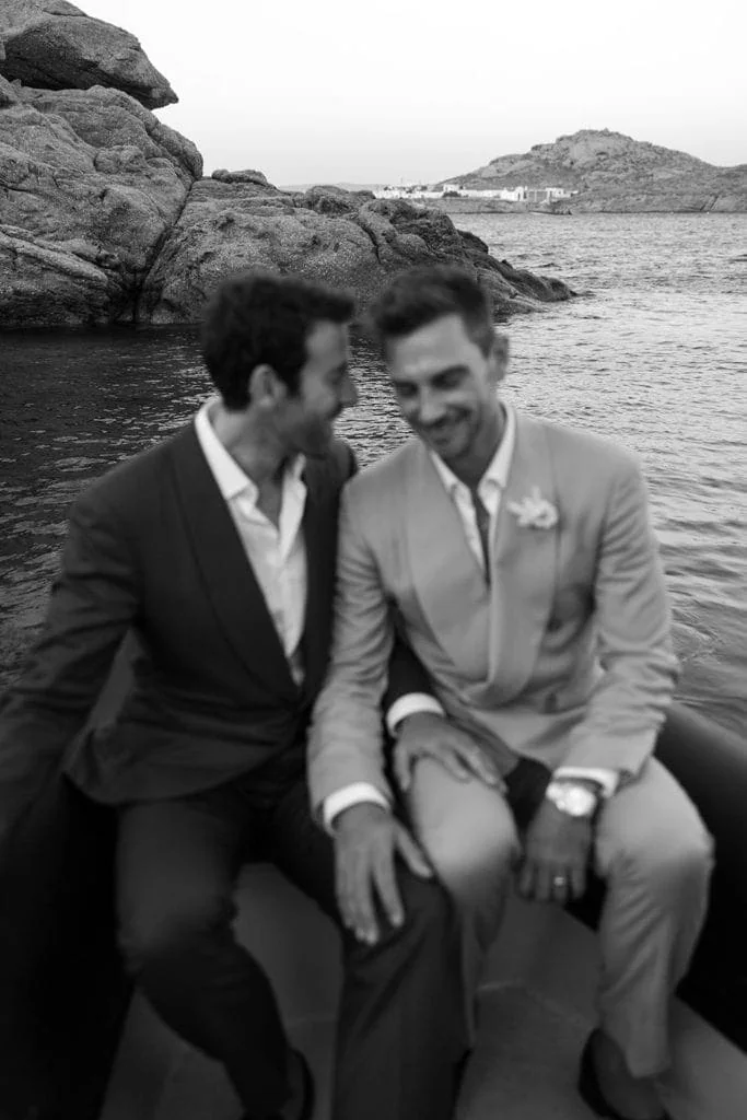 Grooms just married portrait in Riva boat