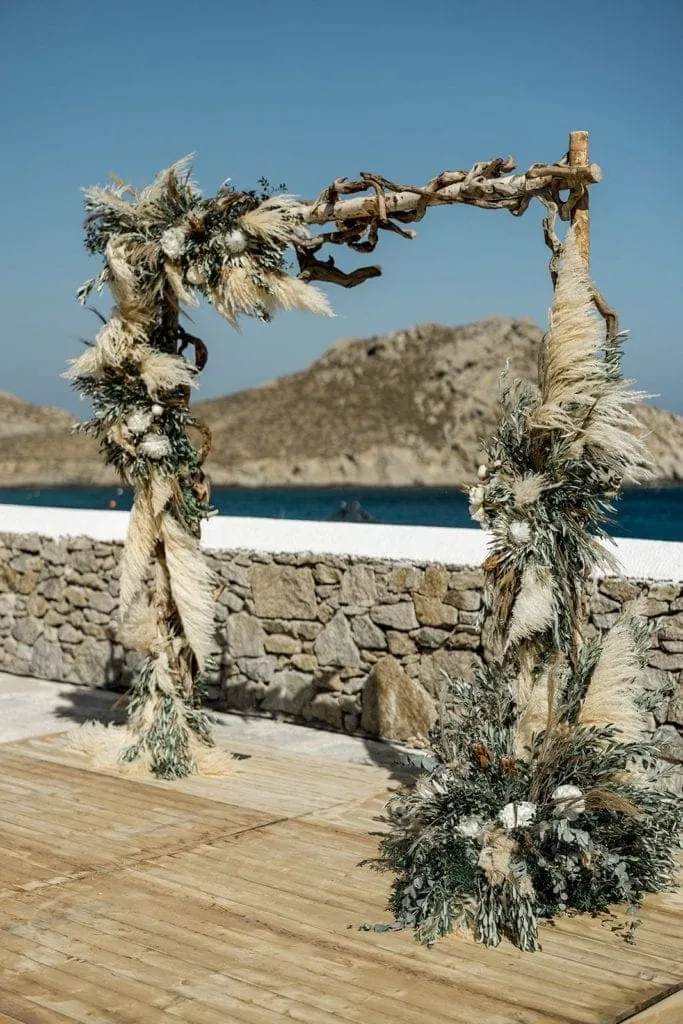Sage and olive pampas grass wedding arch