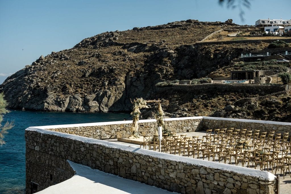 Wedding ceremony site on Mykonos Greece cliffside