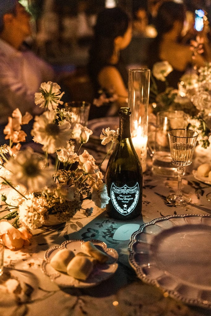 Dom Perignon champagne at a wedding reception