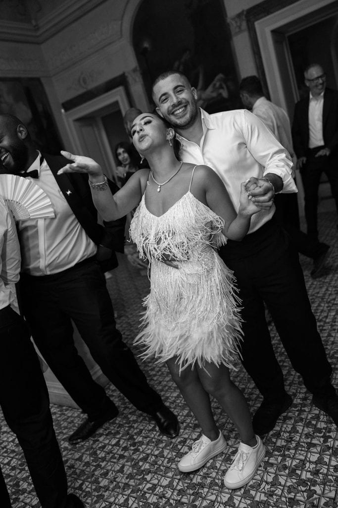 Bride and groom dancing during Villa Astor wedding reception