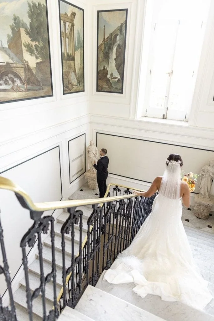 Bride and groom have first look at Villa Astor