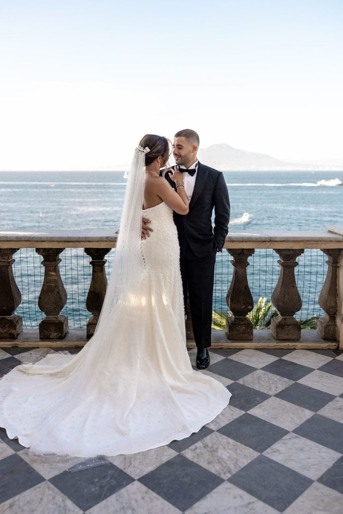 Bride and groom portrait at Villa Astor in the Amalfi Coast