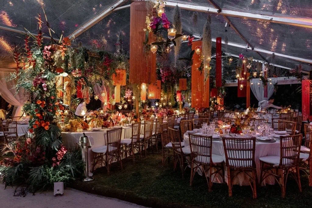 Tented wedding reception decor in Sorrento, Italy