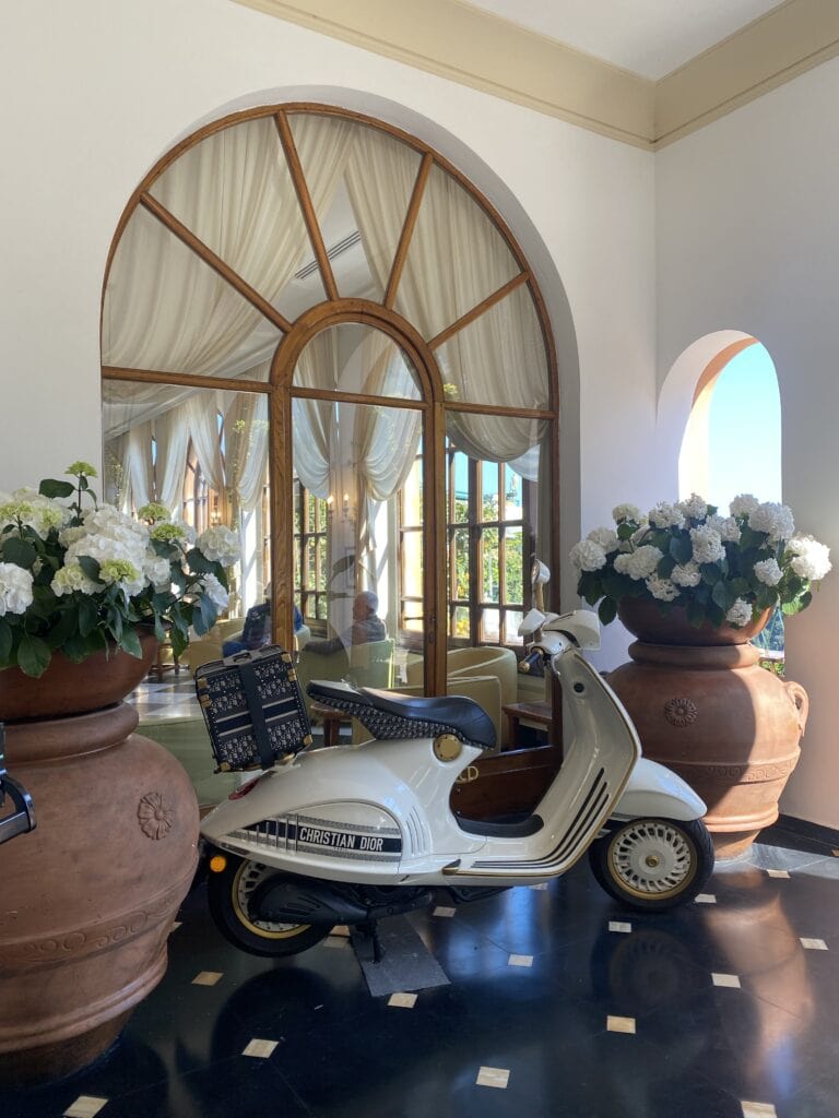Christian Dior vespa scooter at Hotel Splendido in Portofino, Italy