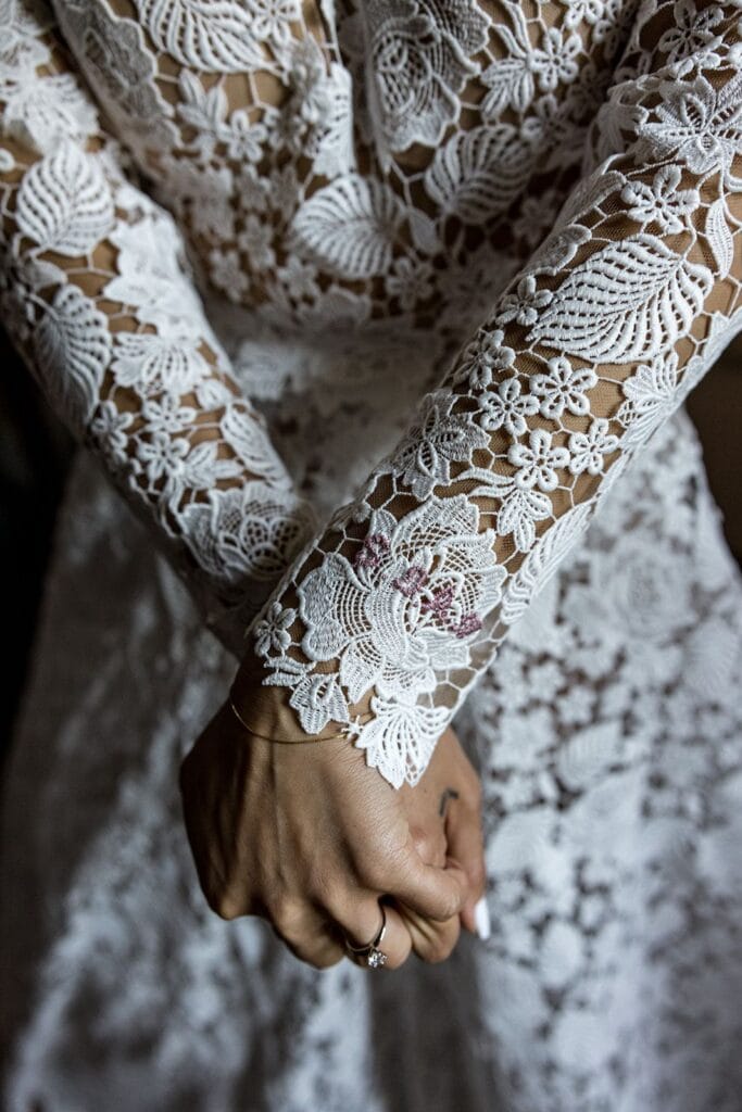 Bride's dress lace detailing