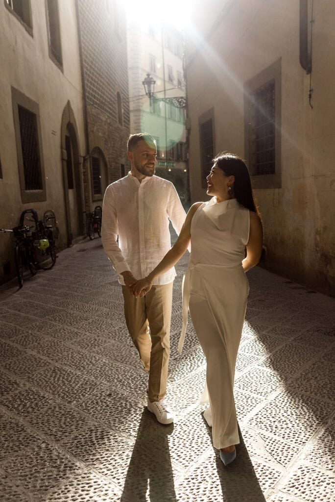 Couple walking in Firenze italy