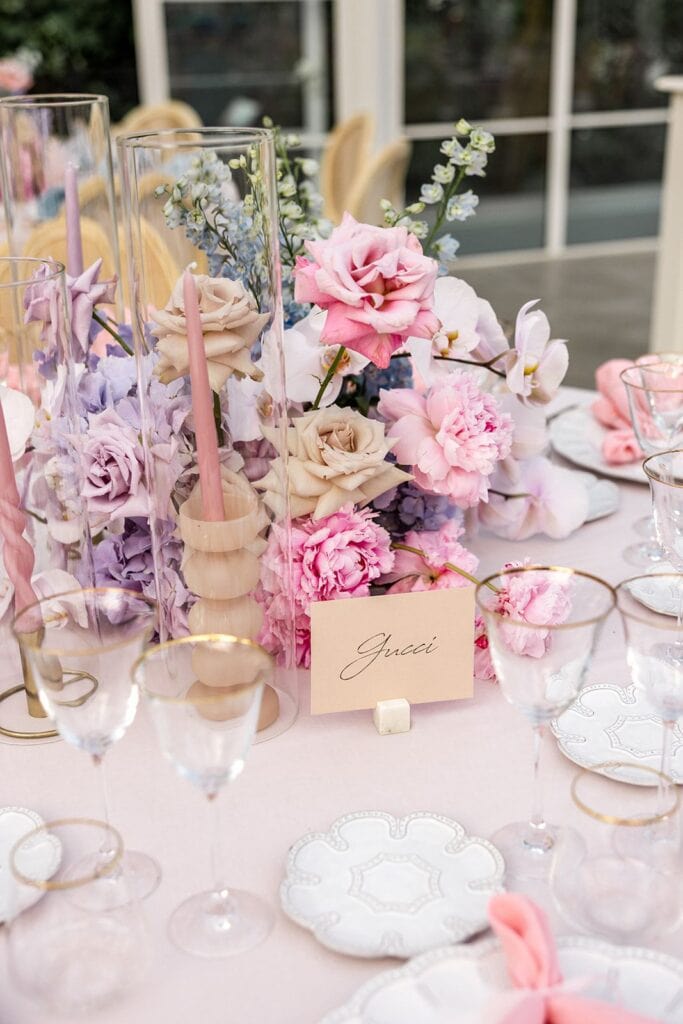 Pink peonies wedding reception flower arrangements