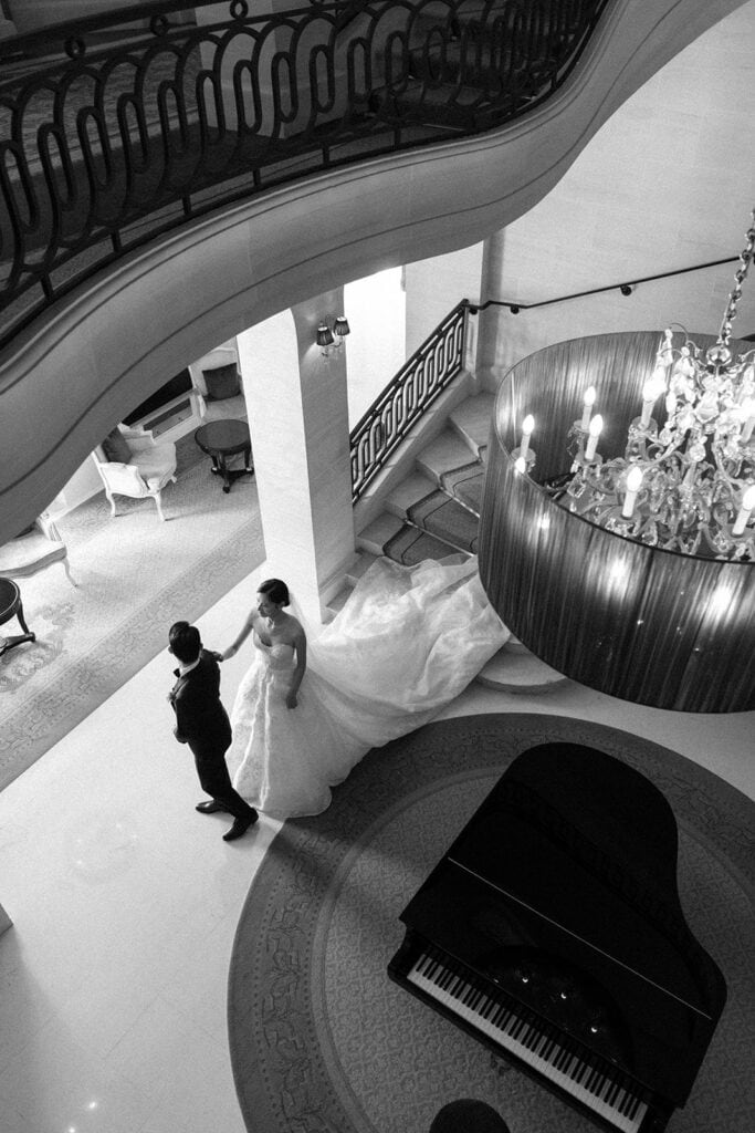 Bride and groom share first look at Hotel Mont Royal Chantilly before French chateau wedding