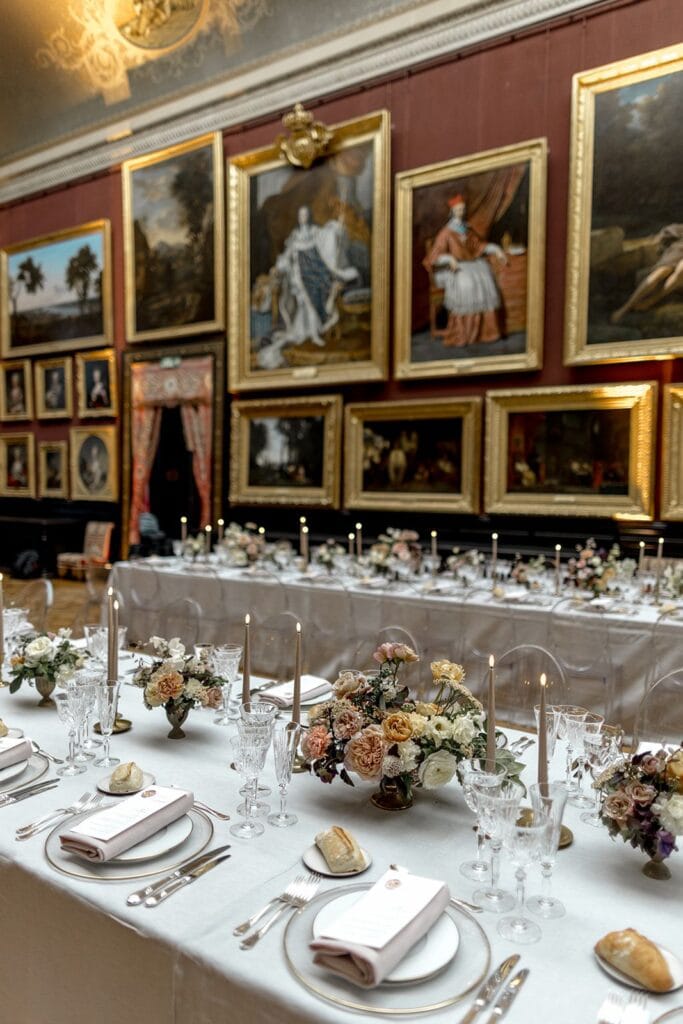 French chateau wedding reception tablescape design