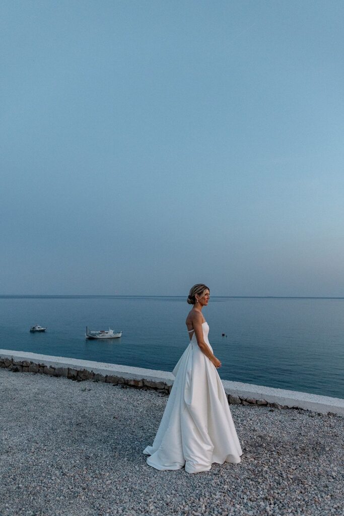 Bridal portrait waterfront greece