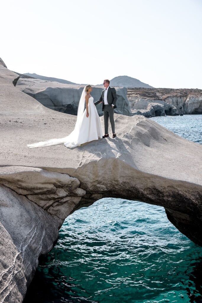 Bride and groom portrait for Greek island wedding