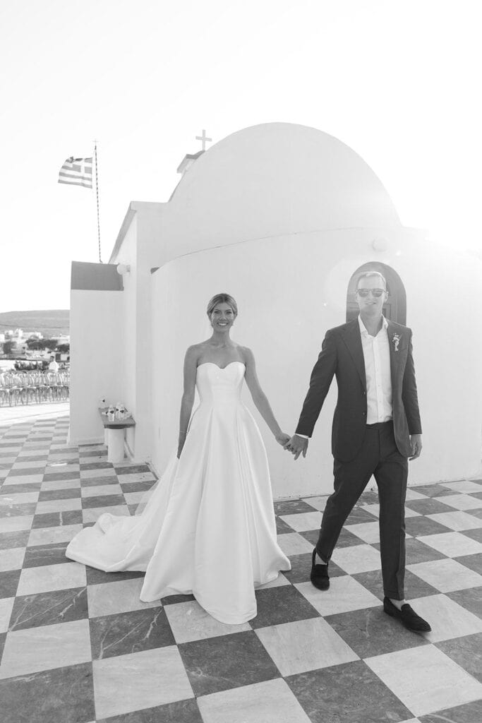 Black and white wedding portrait milos greece