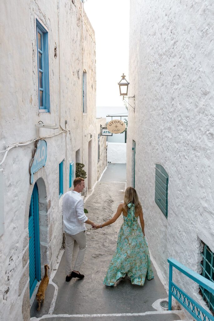 Couple's portrait walking in Milos, Greece