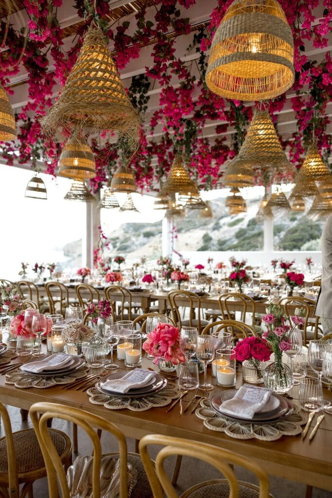 Greek island wedding reception decor