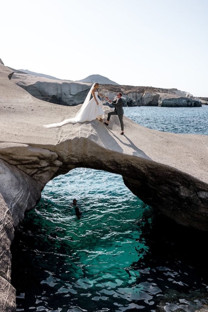 Wedding portrait on Greek island of Milos