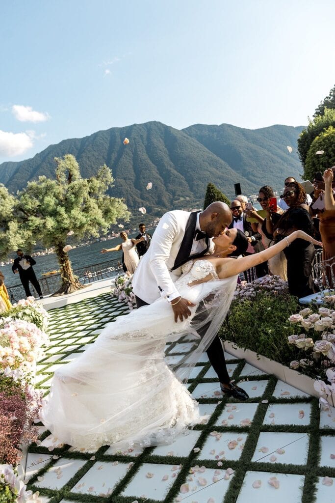 Bride and groom just married Lake Como wedding ceremony