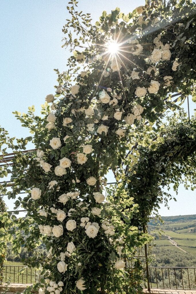 Floral arch in Tuscany wedding