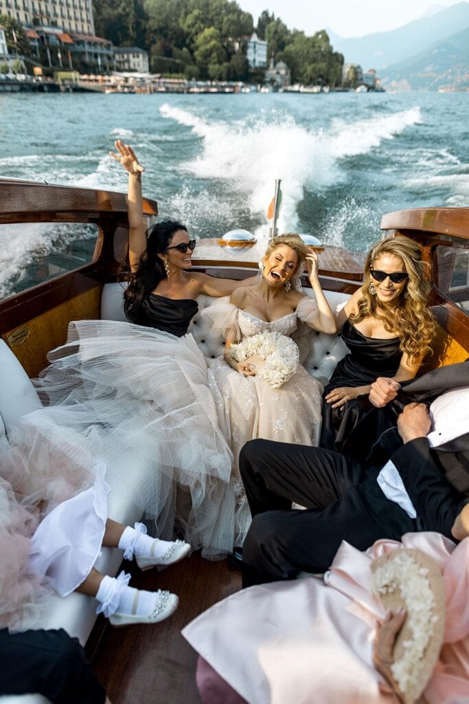 Bridal party on Riva boat
