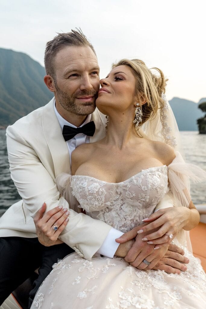 Bride and groom portrait in Lake Como