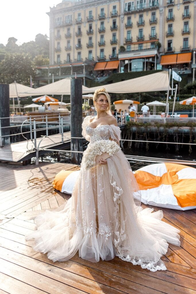 Bride in front of Hotel Tremezzo Lake Como