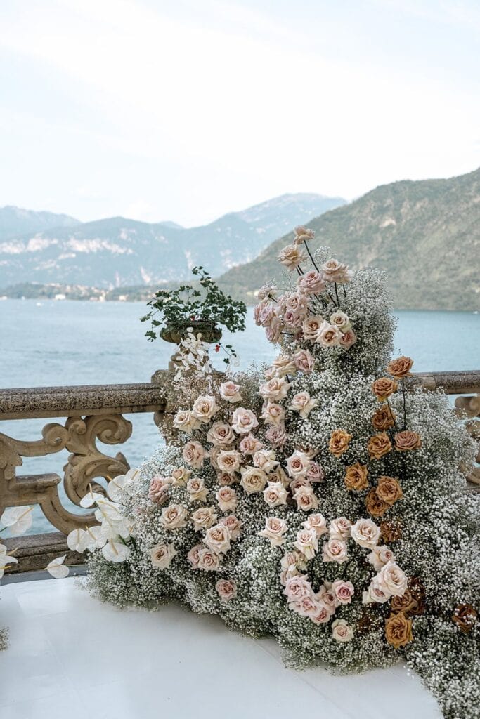 Floral arrangements at Villa Balbianello Lake Como wedding venue