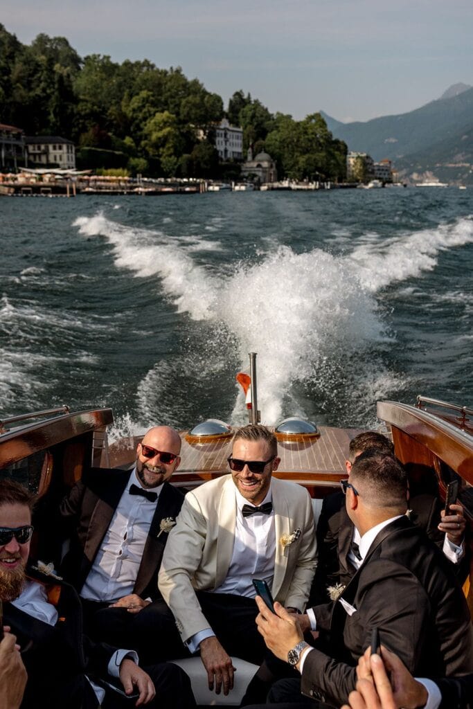 Groomemsn on Riva boat on Lake Como