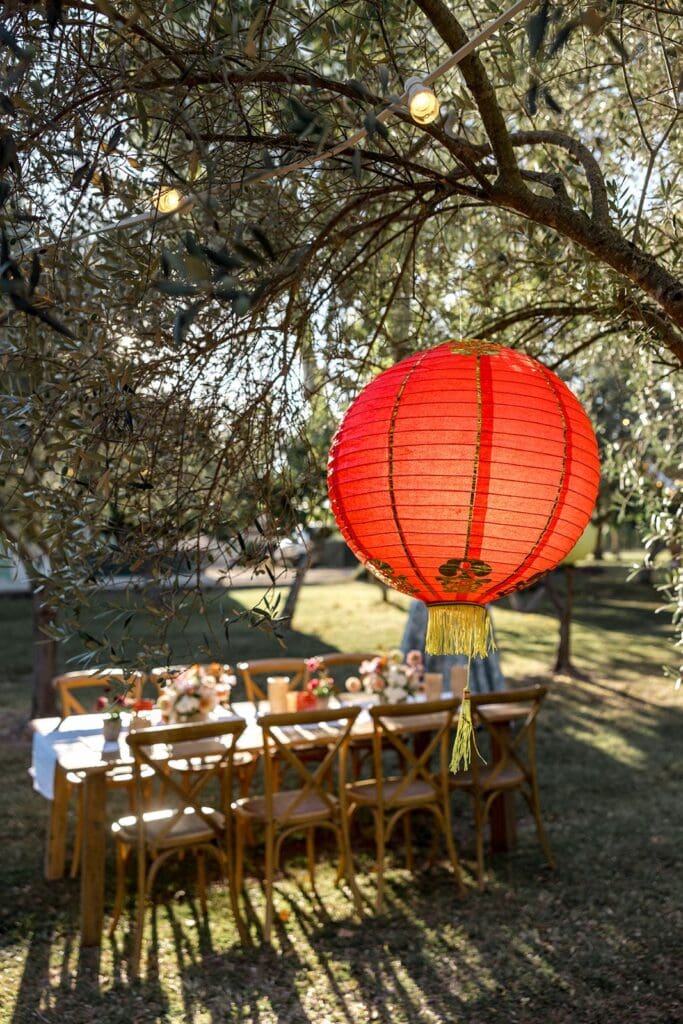 Chinese inspired wedding welcome party decor
