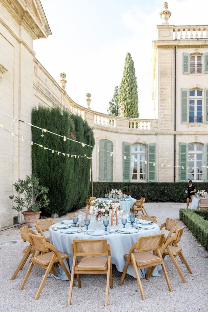 Garden inspired Chateau de Tourreau wedding reception