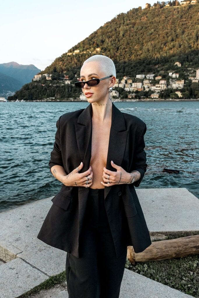 Woman fashion model in Lake Como