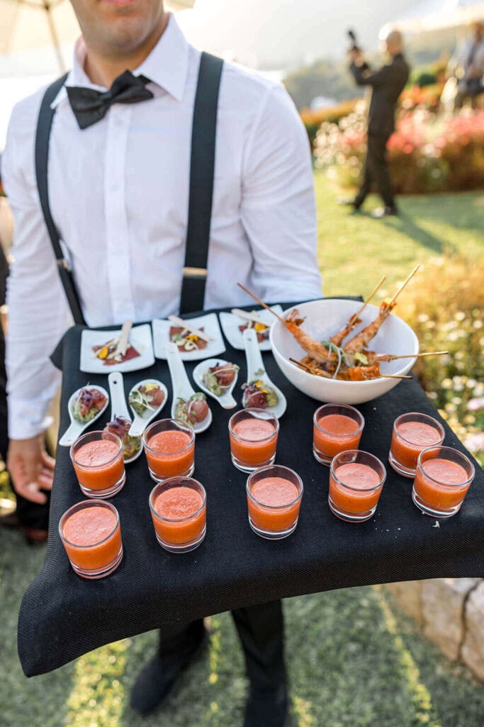 Canapes served at wedding in Mallorca, photographed by Lilly Red